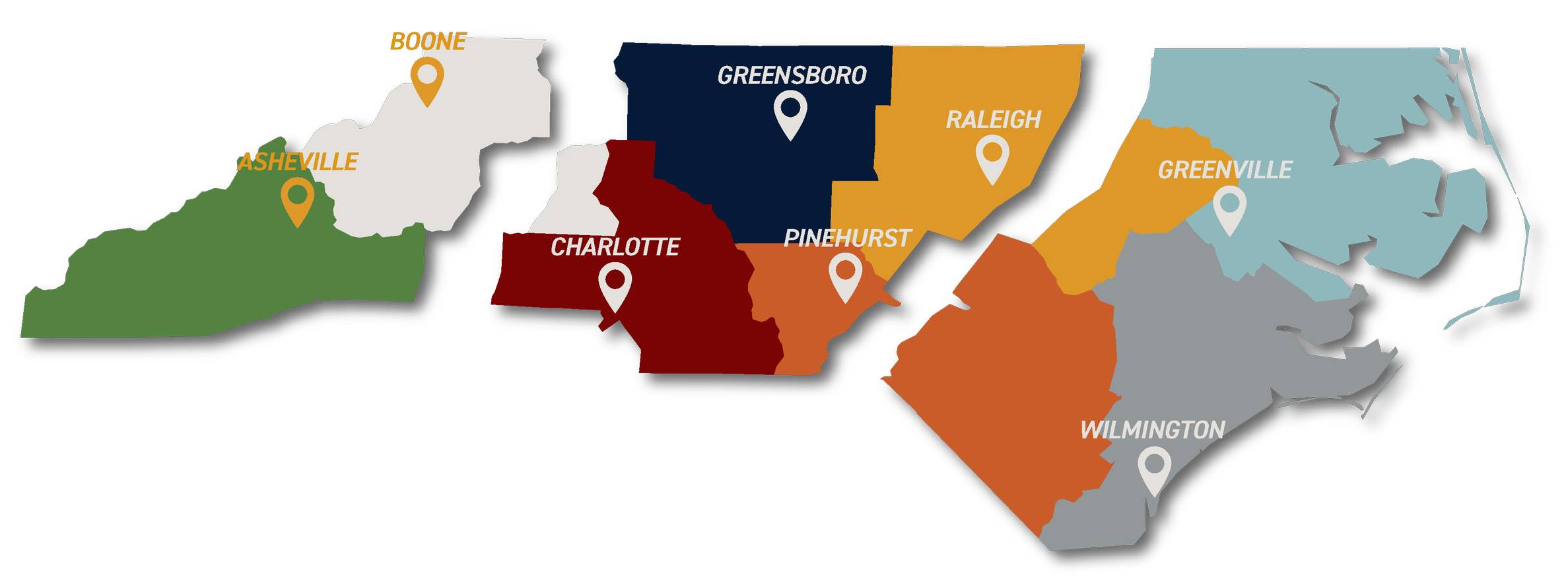 Map showing North Carolina regions