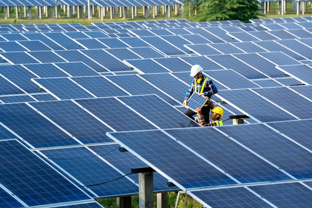 workers doing maintenance at solar farm