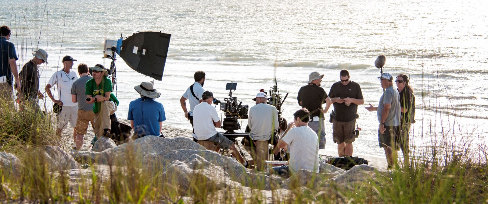 A film crew on the sand dunes in north carolina