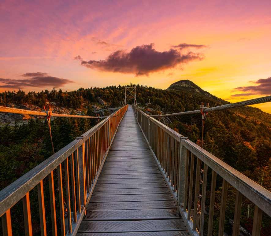 grandfather mountain bridge at sunset