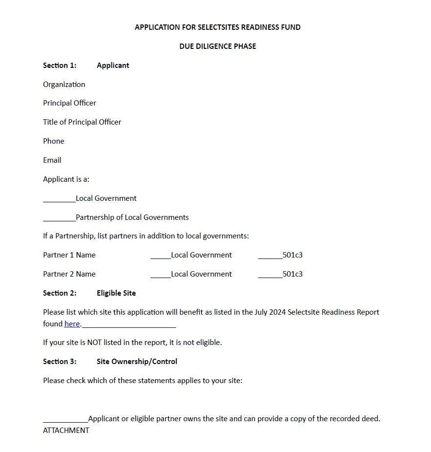 Selectsite Readiness Program Application