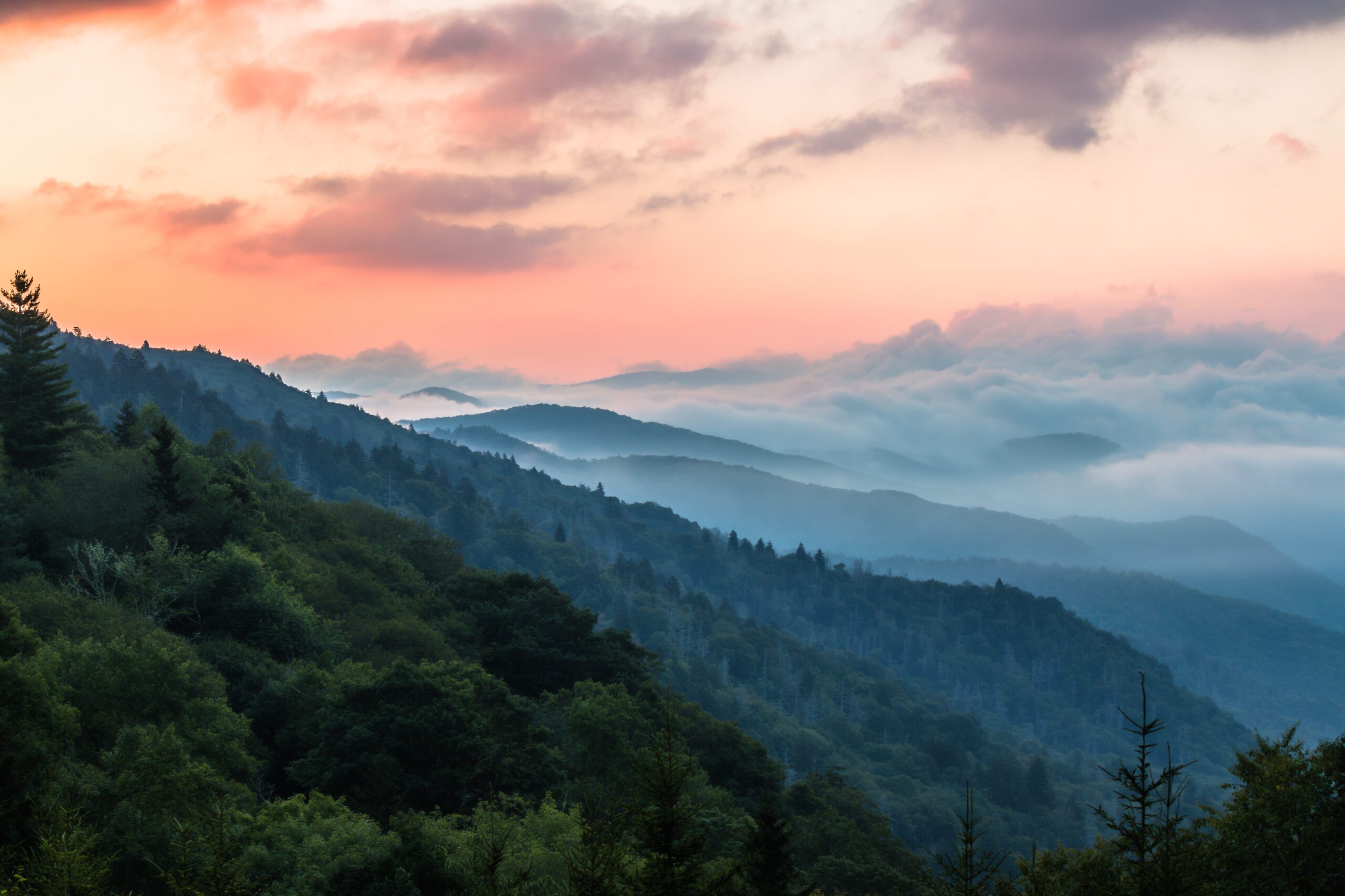 Blue ridge mountains at sunset