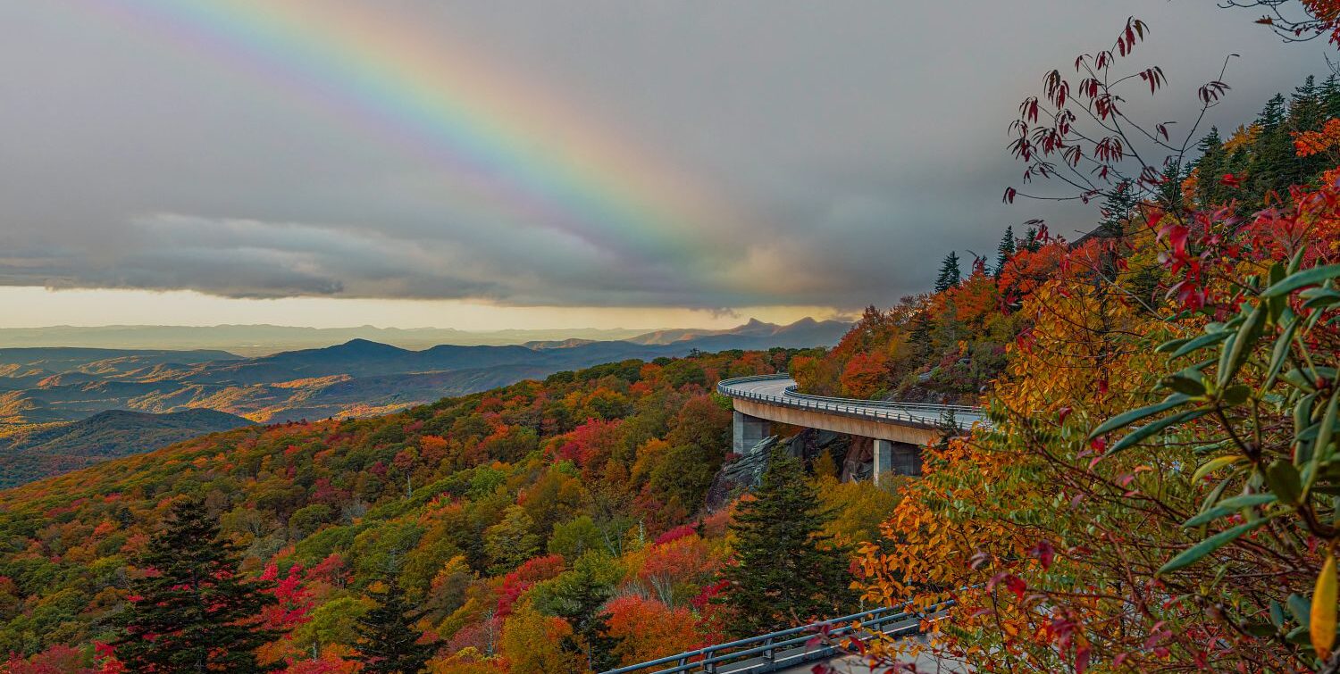 rainbow after storm over the blue ridge parkway in the fall