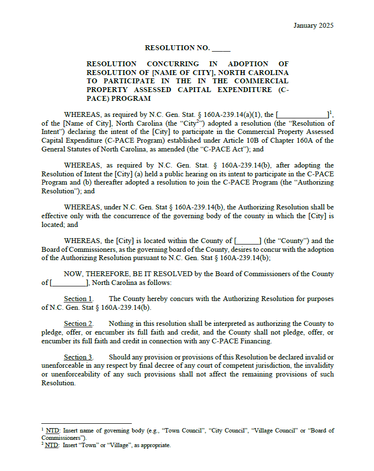 Resolution Concurring in Municipality Joining C-PACE Program Template