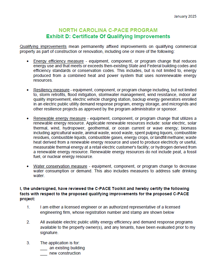 C-PACE Certificate of Qualifying Improvements
