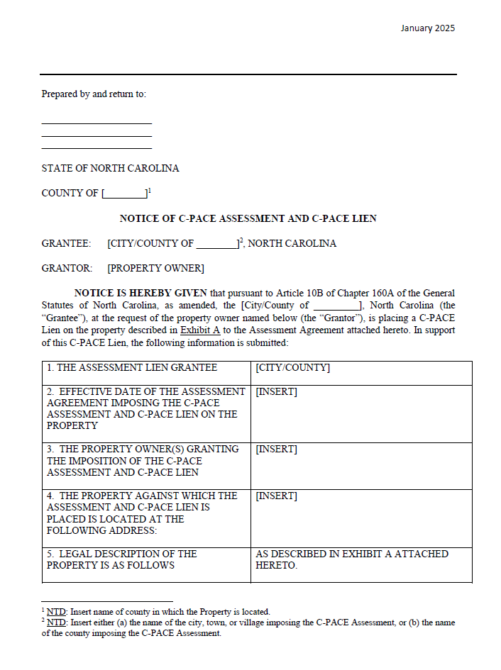 Form of Notice of C-PACE Assessment and Lien