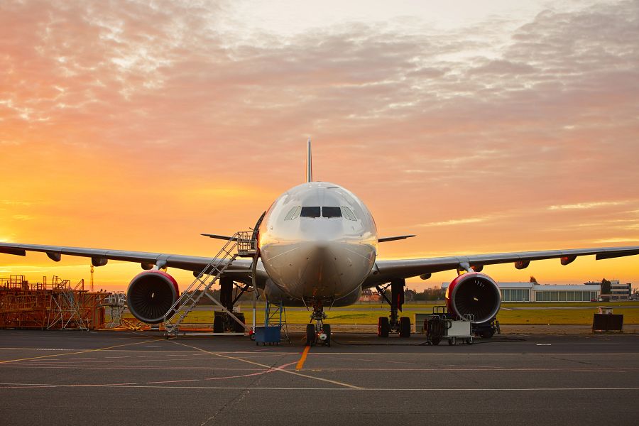 airplane at sunset