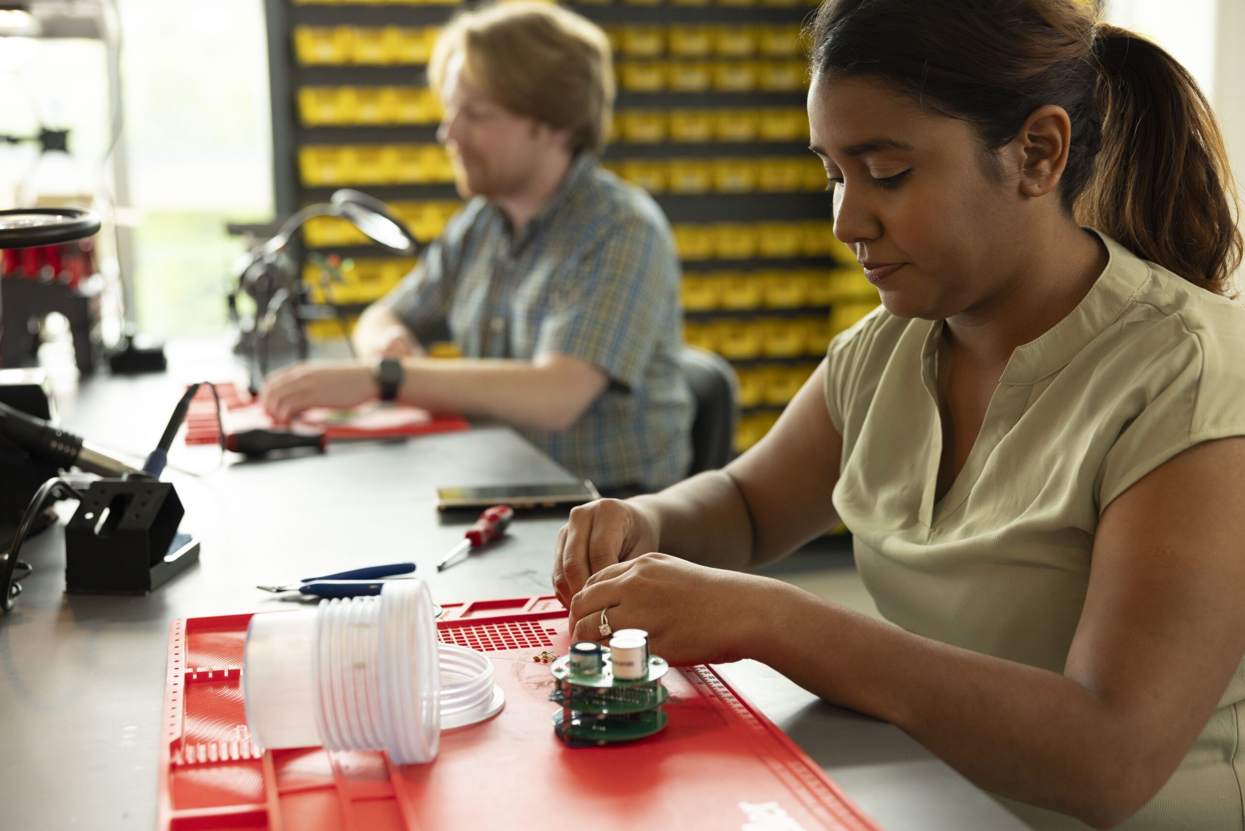 two students working in the Makerspace at NC State