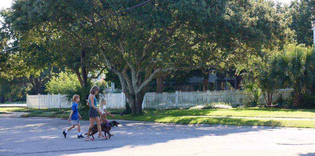 Family out for a walk in Wilmington nc