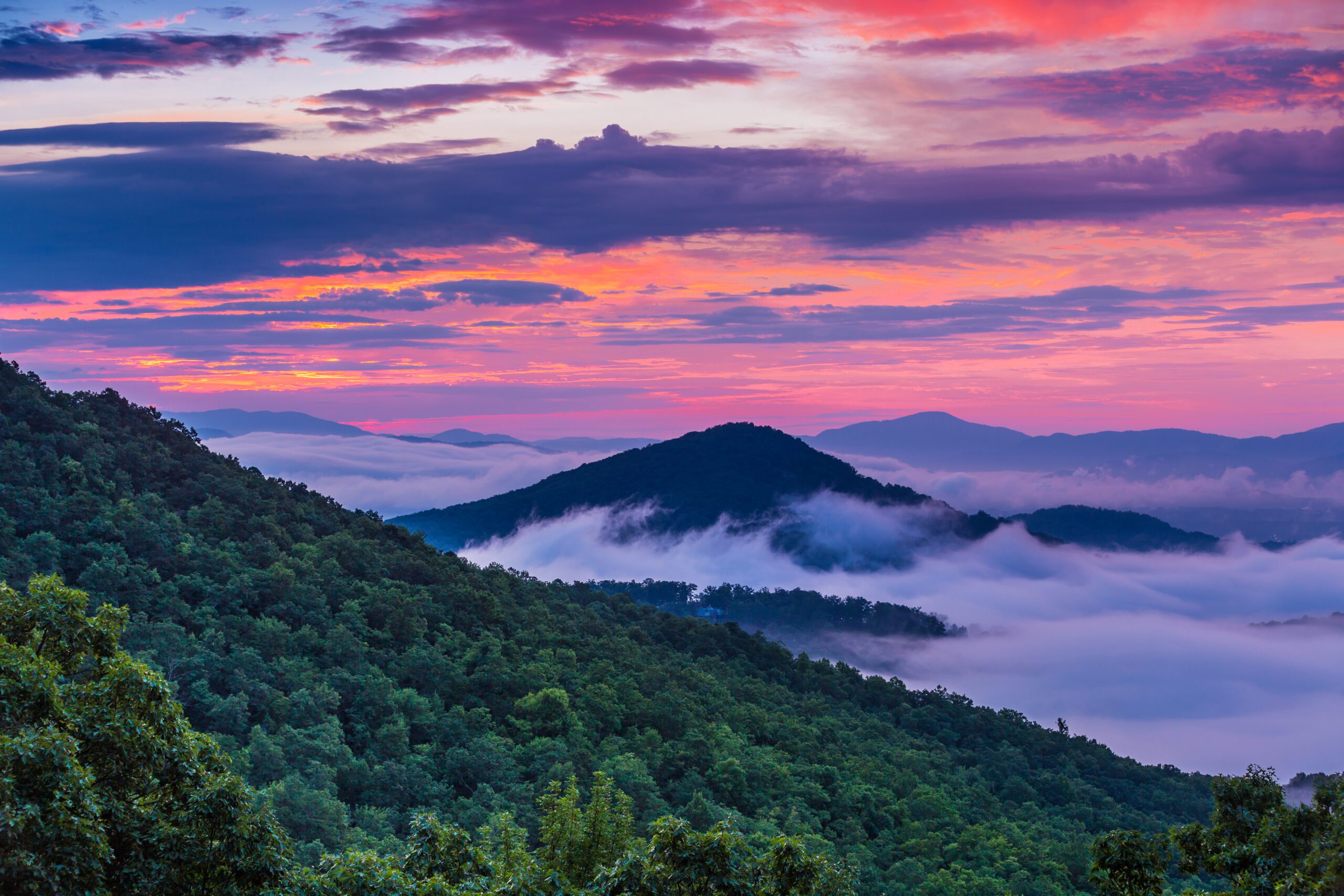 North Carolina blue ridge mountains at sunset