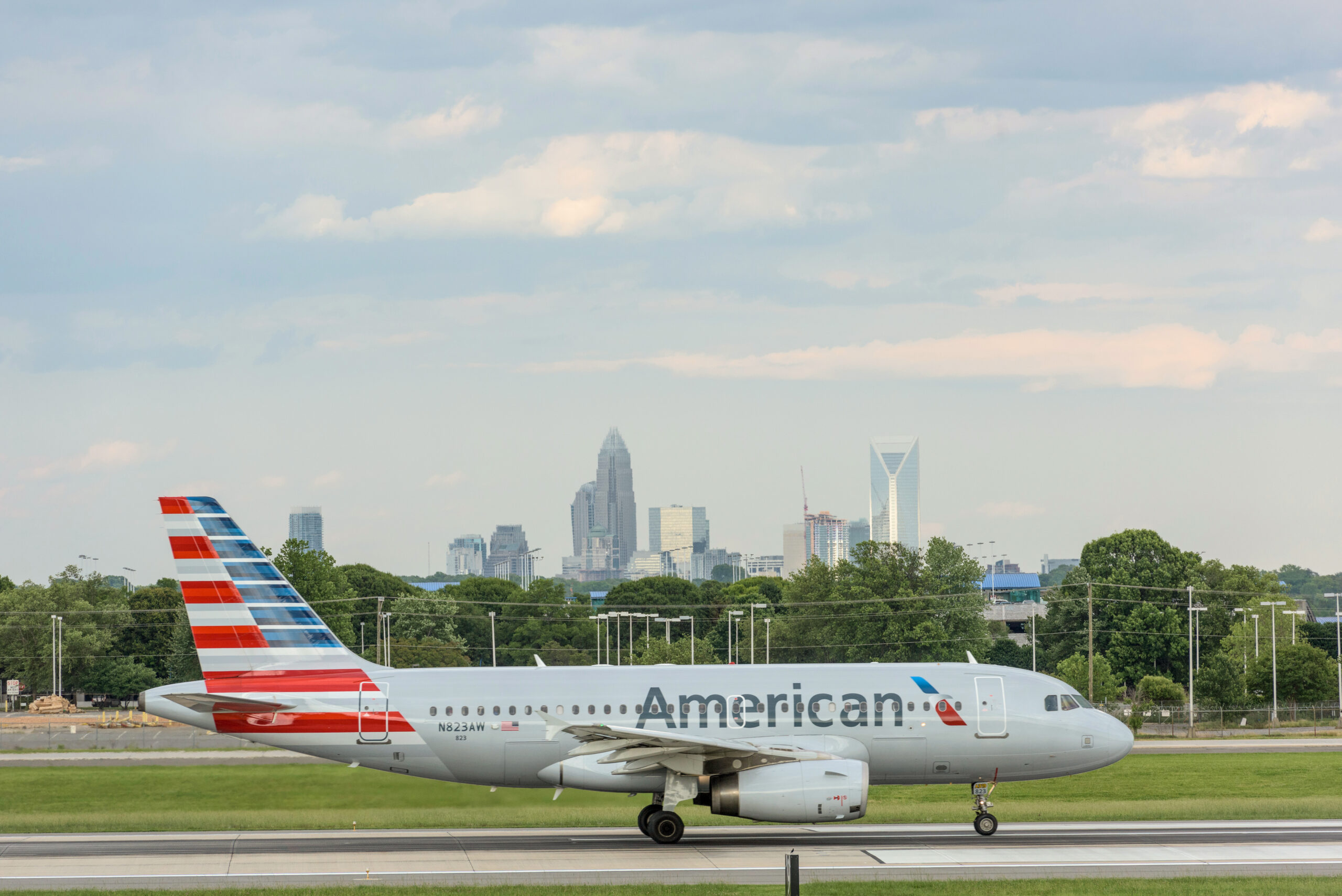 American Airlines plane taxiing at Charlotte Douglas International Airport