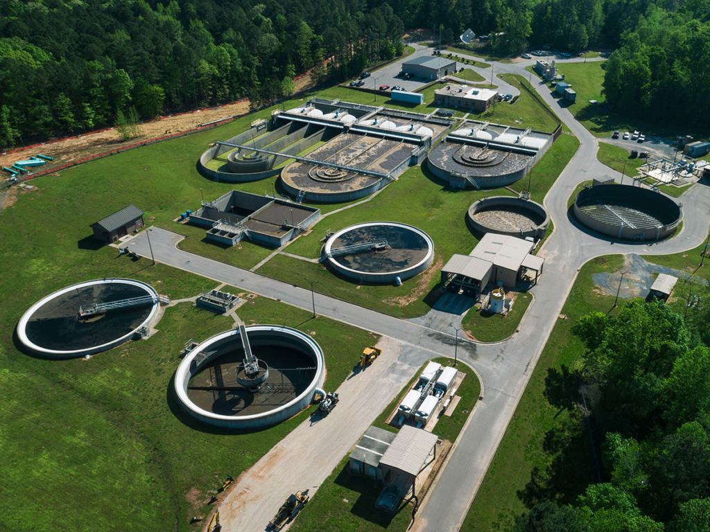 Aerial view of wastewater treatment facility in Holly Springs