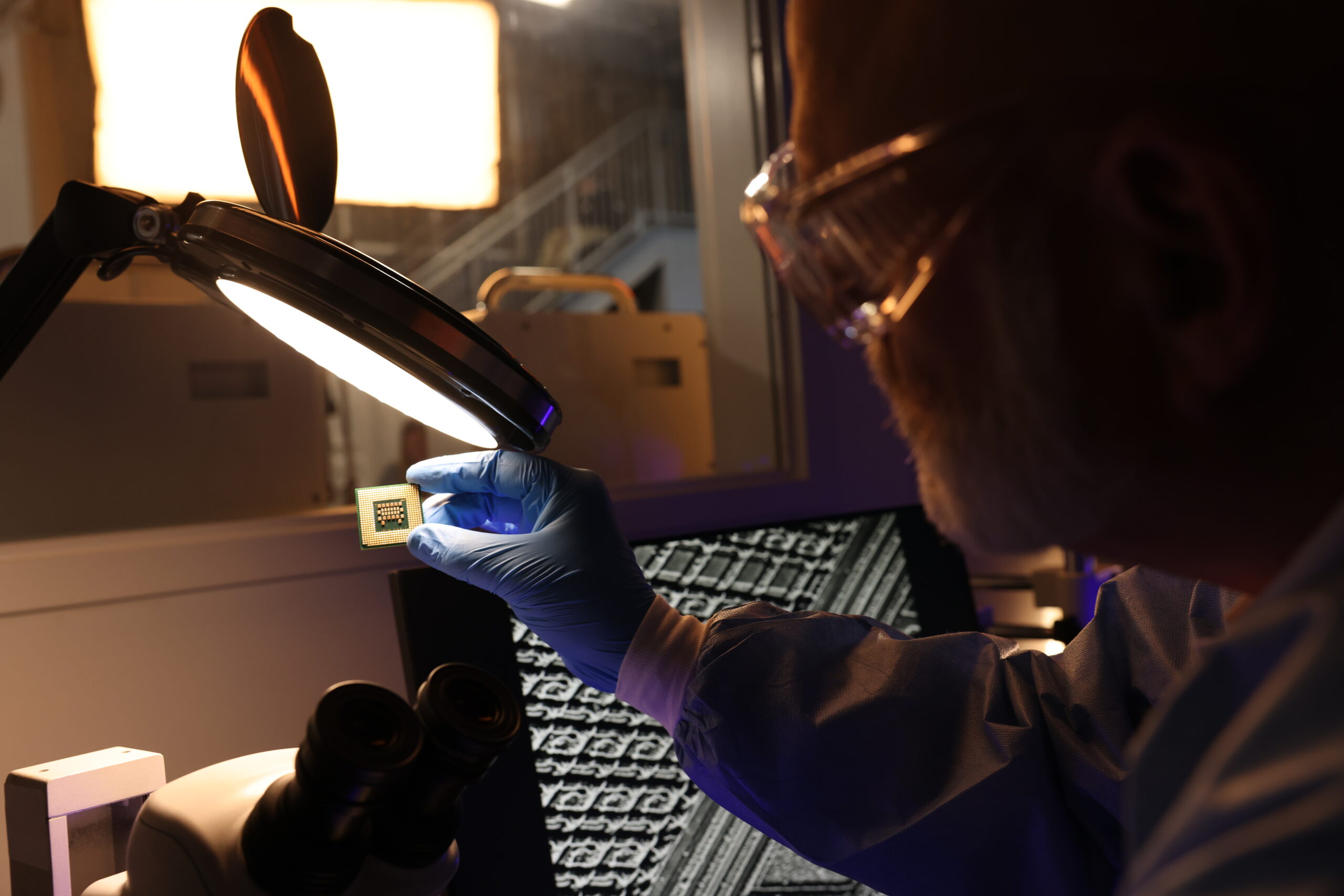 microchip inspection in semiconductor lab