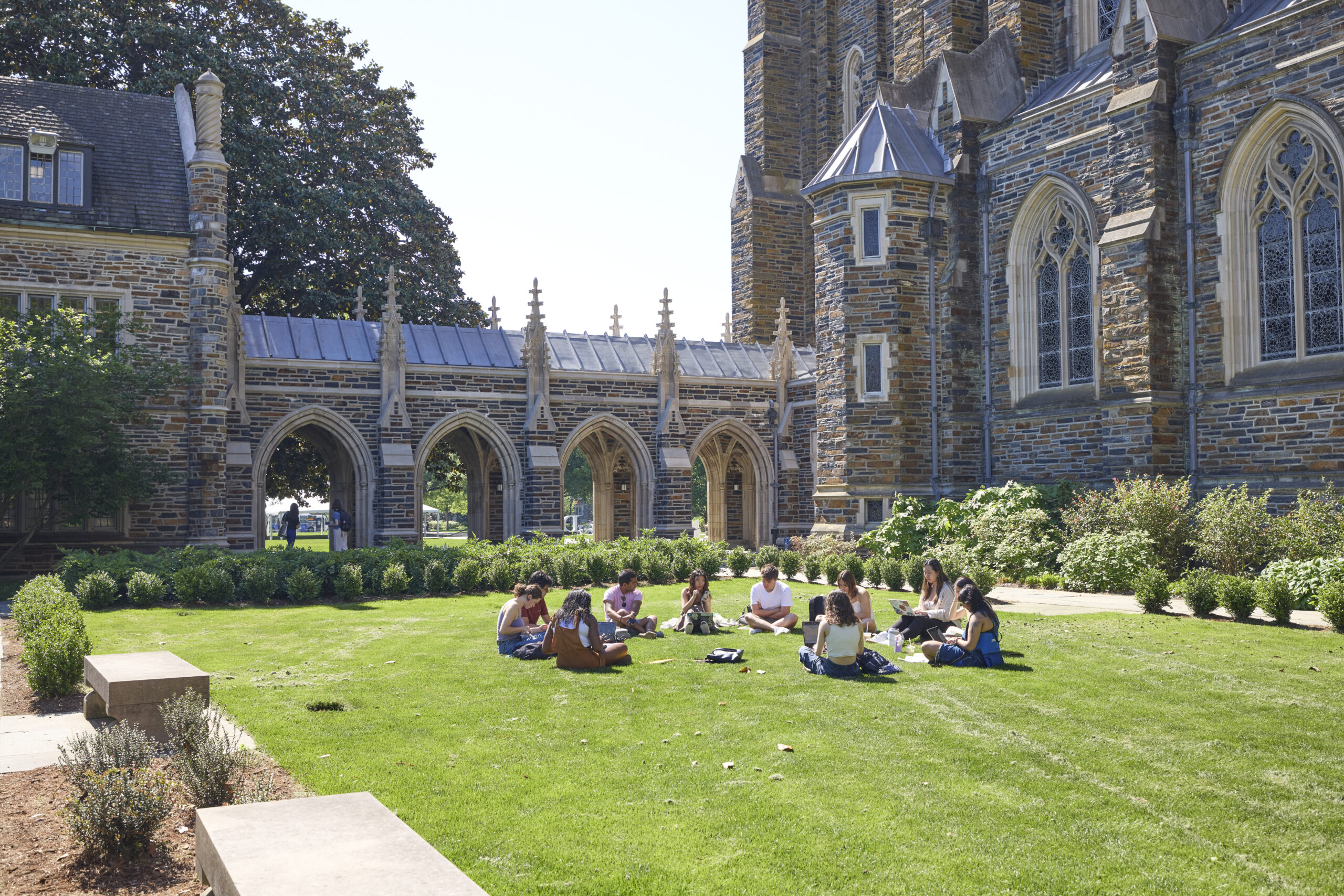 Duke University students in outdoor class on campus