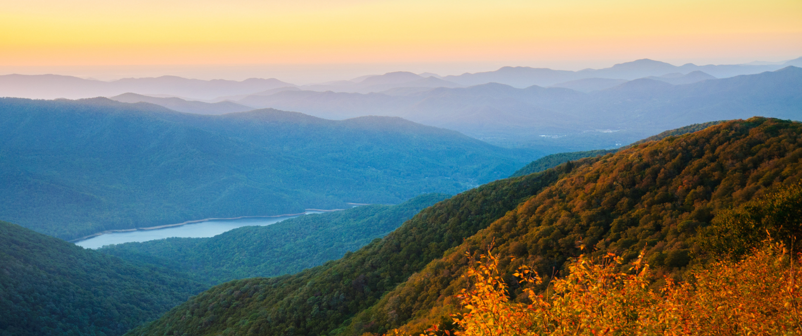 Sunset on the blue ridge mountains during fall
