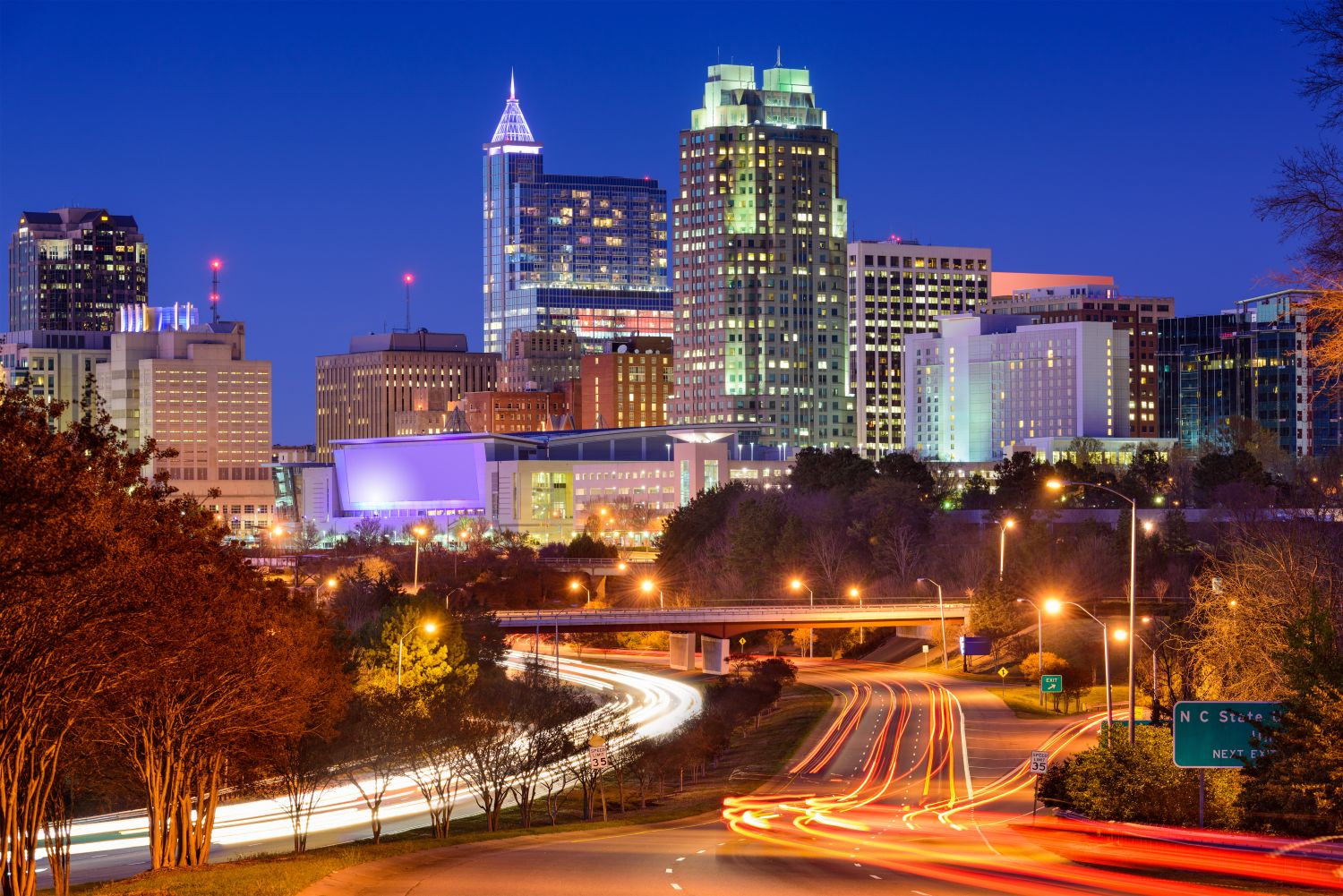 downtown raleigh skyline at night
